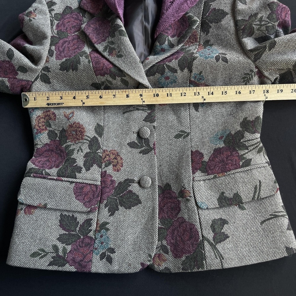 Pendleton Jacket Womens 6 Gray Floral Wool Blend Blazer Purple Knit Hood Pockets - Picture 8 of 10